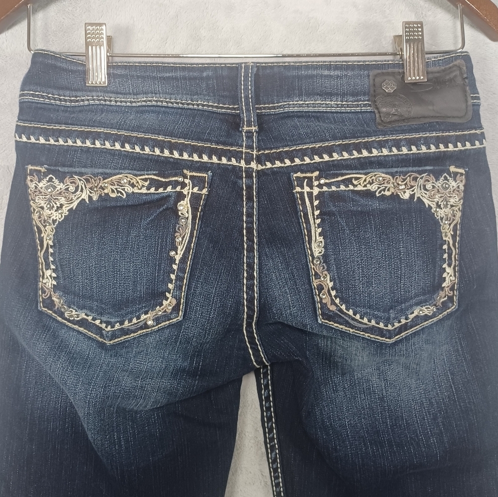 Silver Jeans Tuesday Women's Bootcut Jeans W27 L31Size 6 Dark Wash Embroidered - Picture 7 of 16